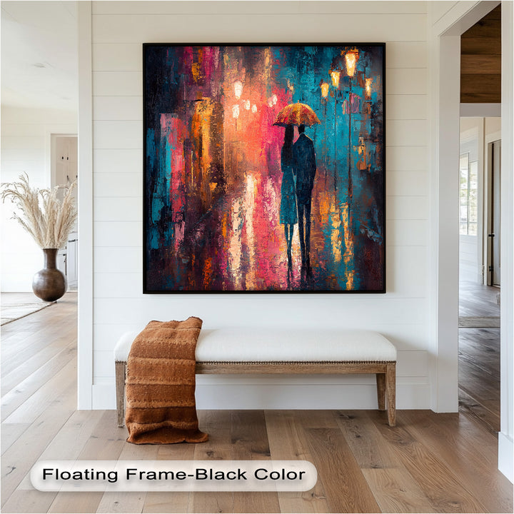 Evening Embrace – Lovers Under City Lights Love Oil Painting