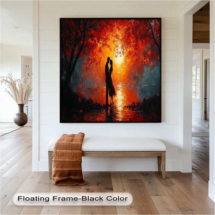 Passionate Kiss Beneath Autumn Flames - Love Oil Painting