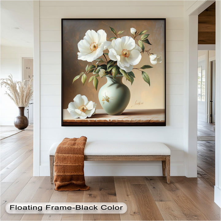 White Peony Still Life – Classic Floral Arrangement Flower Oil Painting