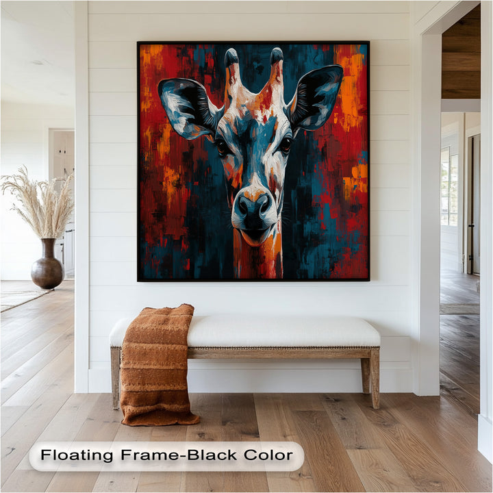 Giraffe Portrait in Abstract Flames – Animal Oil Painting