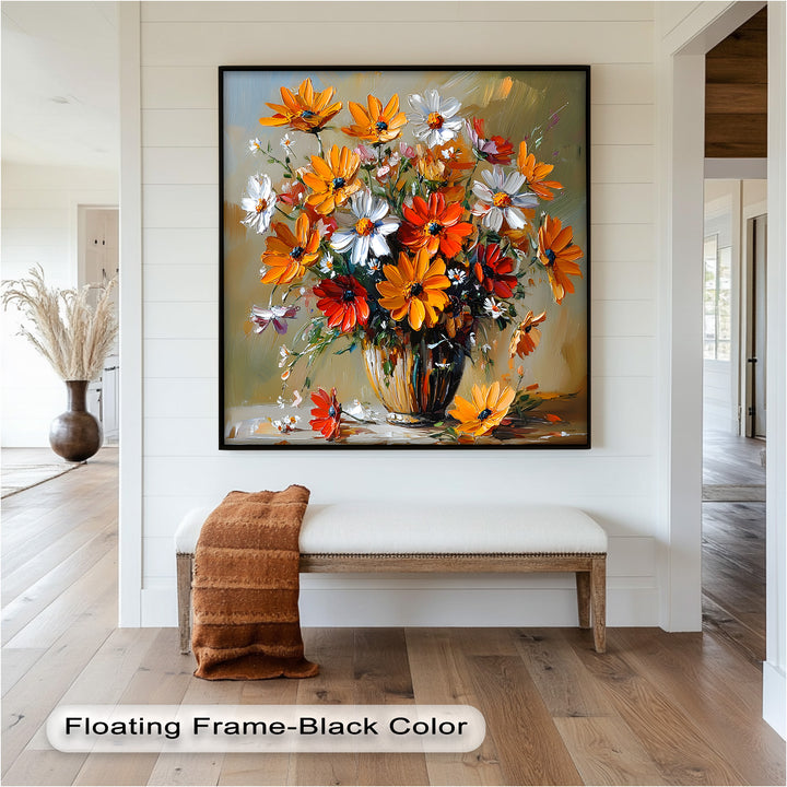 Orange & White Flowers – Botanical Oil Painting