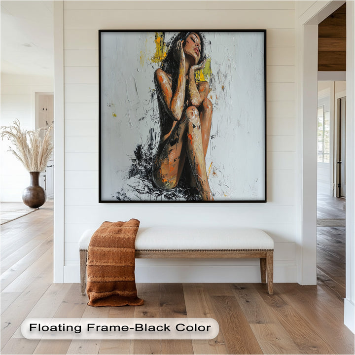 Poise in Silence – Textured Nude Figure Oil Painting