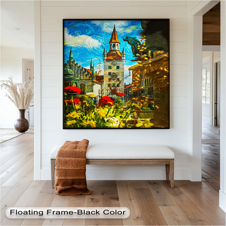 Sunlit Cathedral Square – Vibrant European Cityscape Picasso Oil Painting