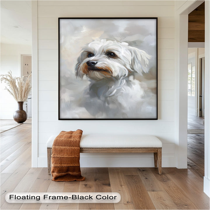 Snowy Gaze – White Maltese Portrait Animal Oil Painting