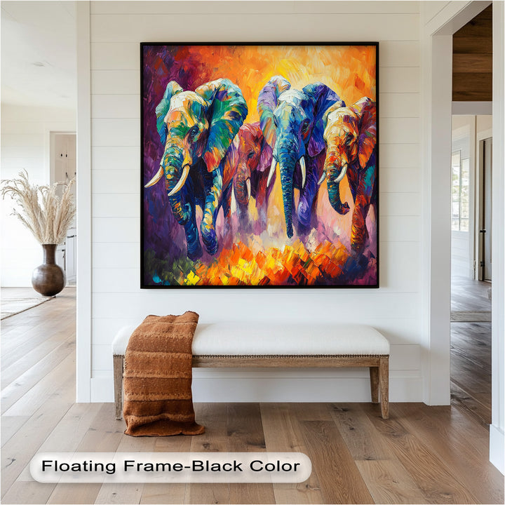 Elephant Herd at Dusk – Animal Oil Painting