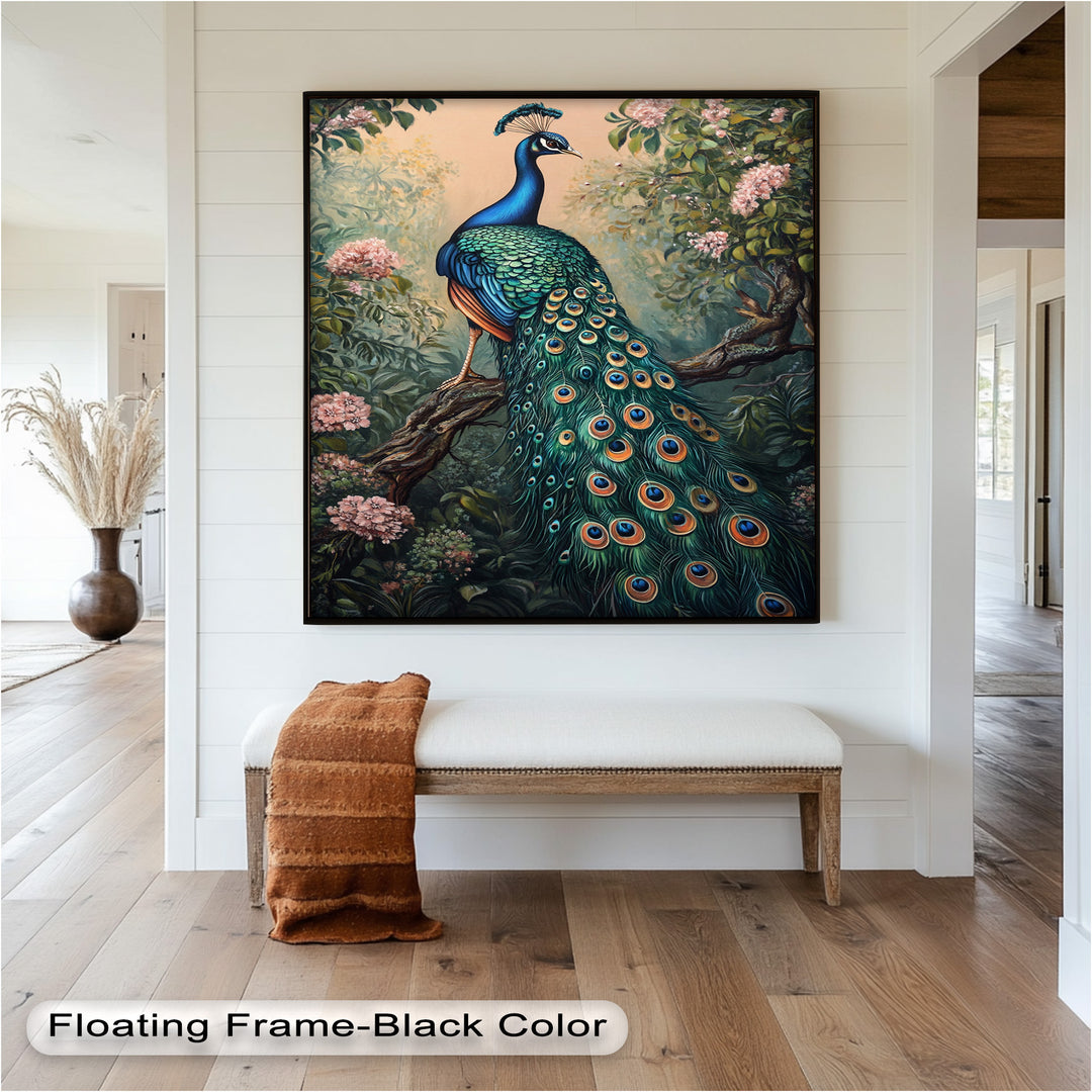 Peacock Among Blossoms – Regal Garden Beauty Animal Oil Painting
