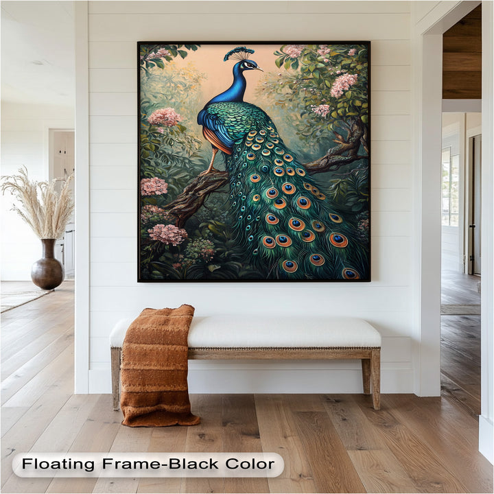 Peacock Among Blossoms – Regal Garden Beauty Animal Oil Painting