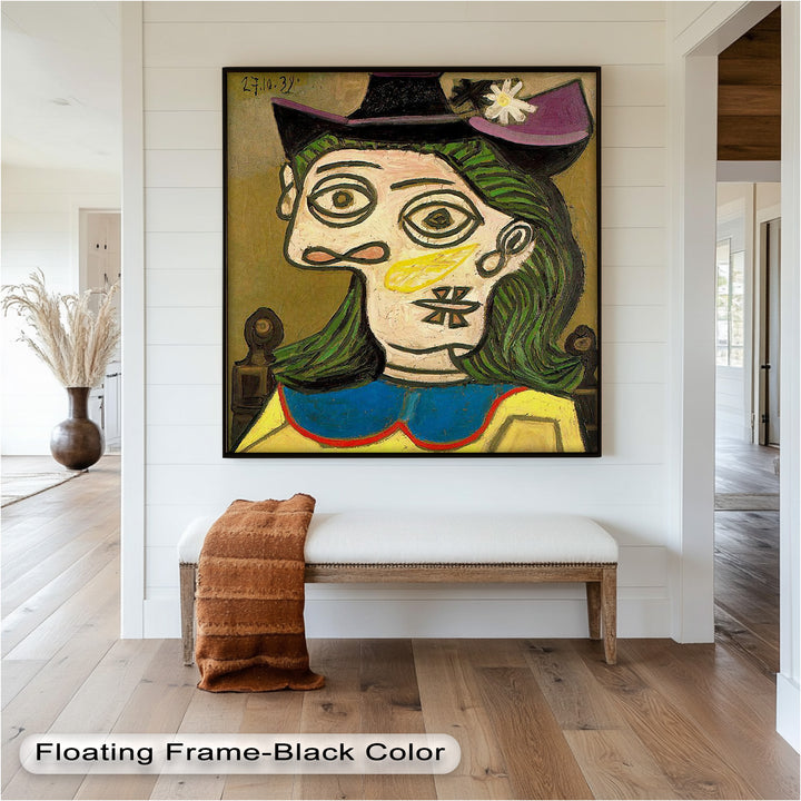 Whimsical Hat – Abstract Female Portrait with Flower Detail Picasso Oil Painting
