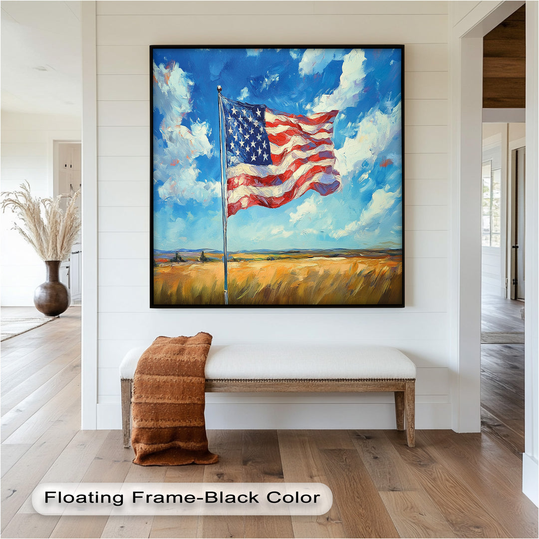 Amerikanische Flagge auf dem Land – Patriotisches Ölgemälde