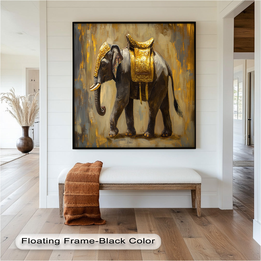 Elephant with Golden Saddle - Animal Oil Painting