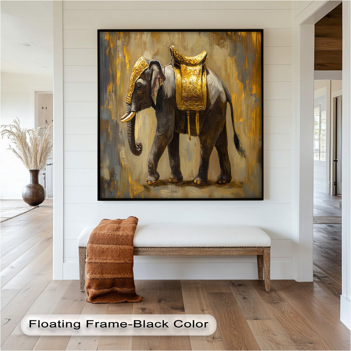 Elephant with Golden Saddle - Animal Oil Painting