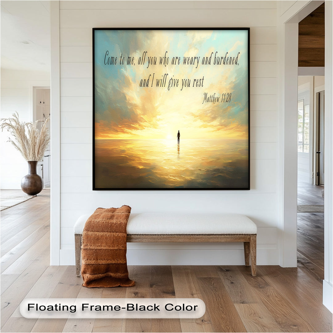 Matthew 11:28 – Rest in Christ Bible Verse Oil Painting