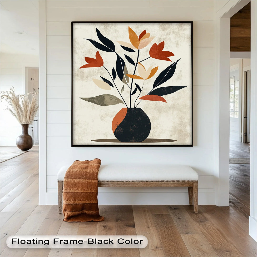 Earthy Boho Floral – Modern Abstract Vase Oil Painting - MyPhotoStation