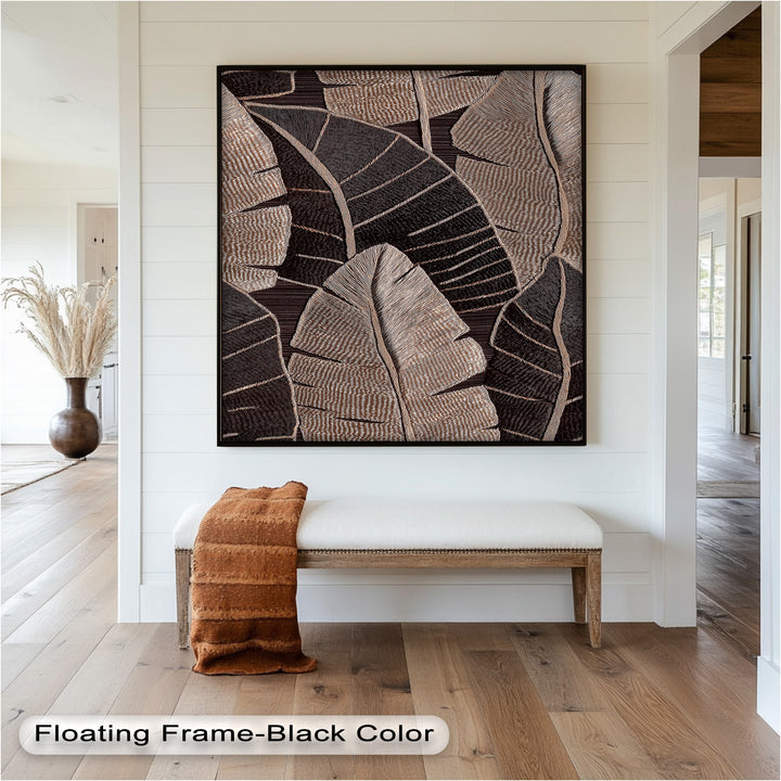 Tactile Tropics – Brown Leaf Composition Flower Oil Painting