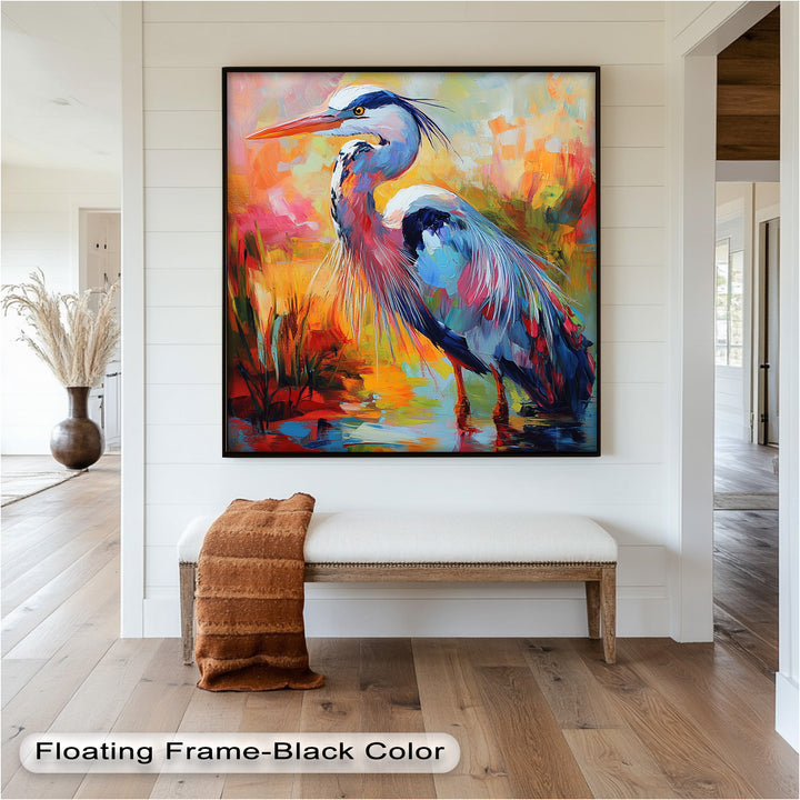 Colored Heron in Abstract Color Splash – Animal Oil Painting