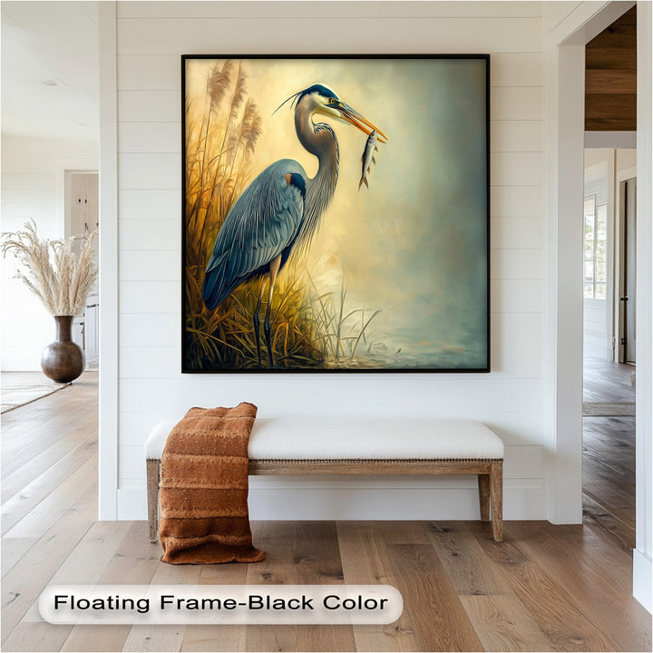 Blue Heron with Fish – Animal Oil Painting