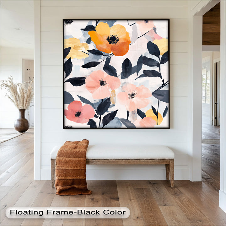 Soft Harmony – Peach and Mustard Floral Oil Painting