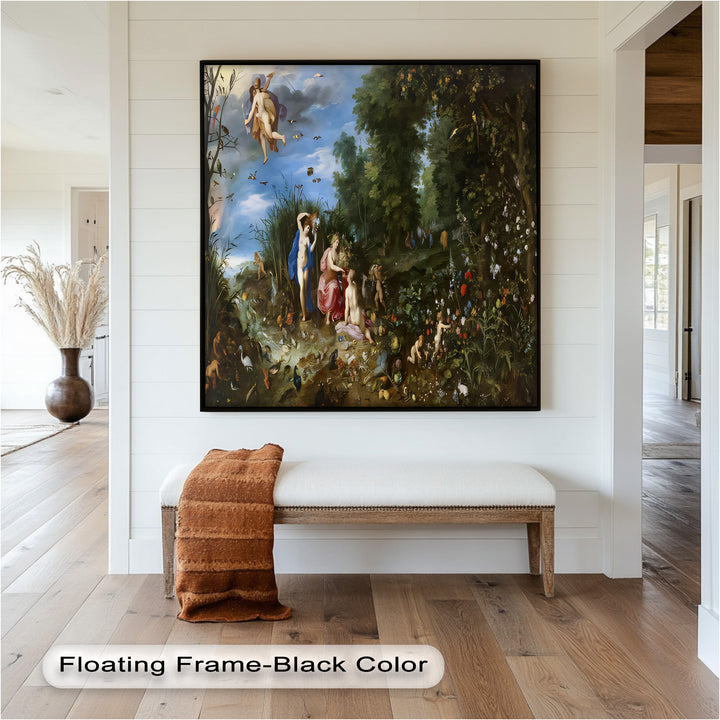 The Garden of Earthly Light – Mythological Forest Scene Oil Painting