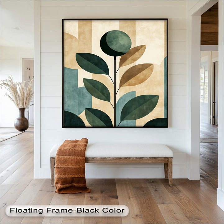Geometric Botanical – Mid-Century Modern Leaf Oil Painting