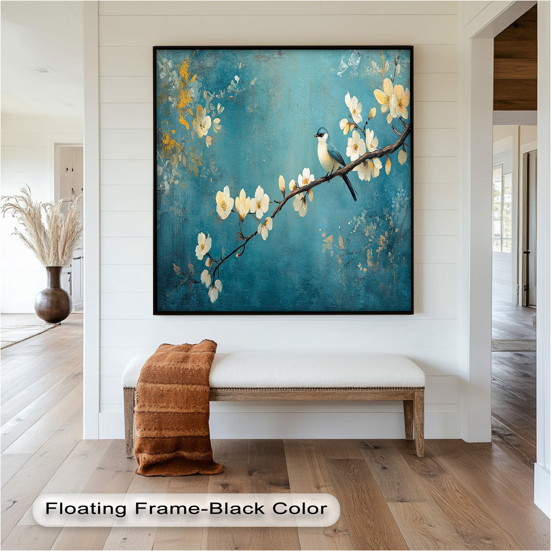 Bluebird and Blossoms Wall Art – Floral Oil Painting
