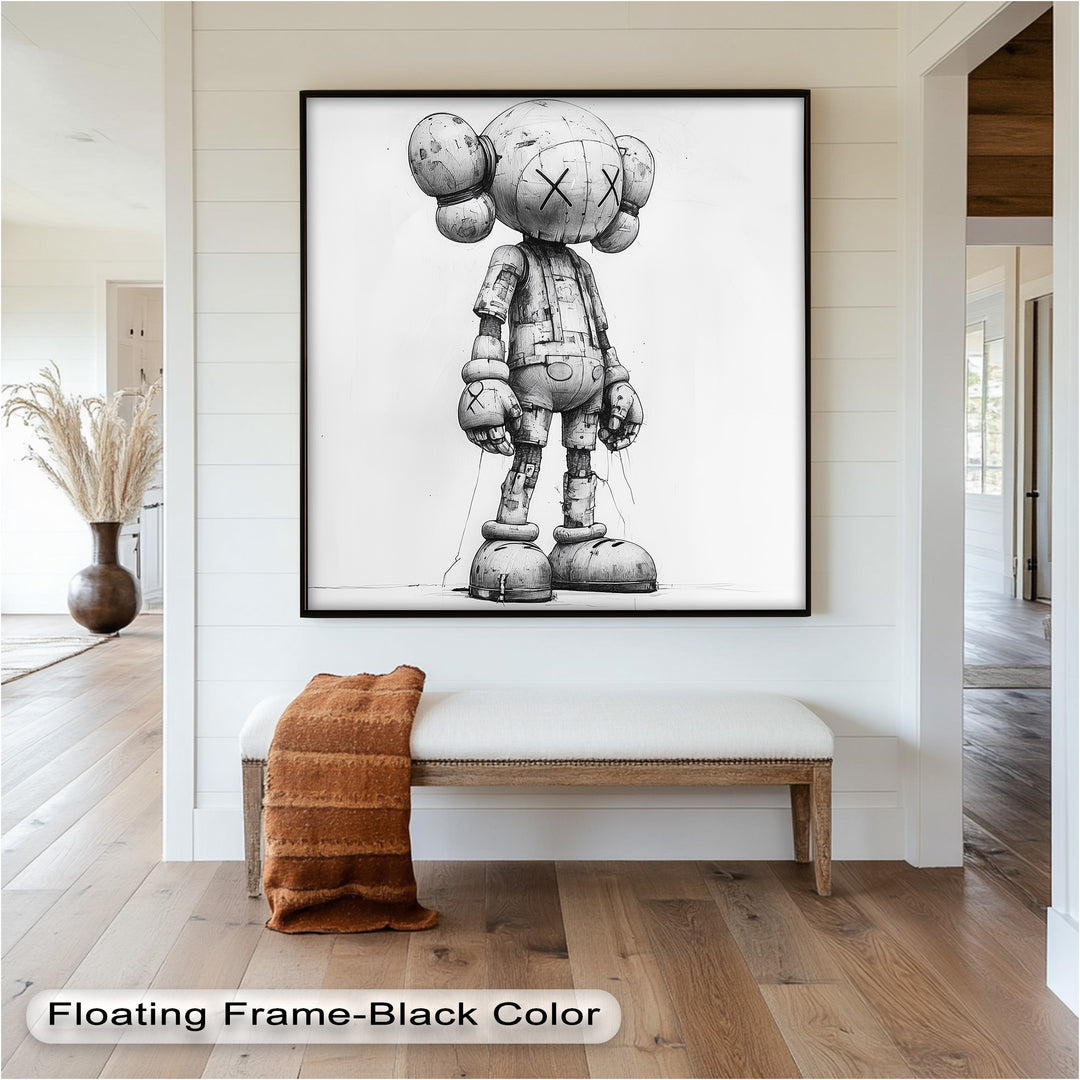 Timber Companion – Monochrome KAWS Oil Painting