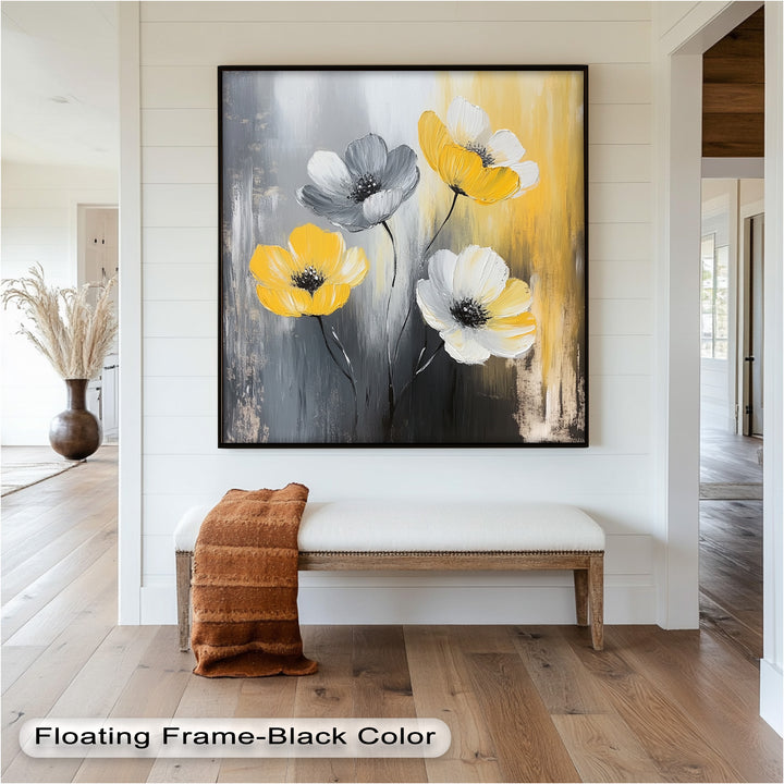 Golden Harmony – Yellow and White Floral Oil Painting
