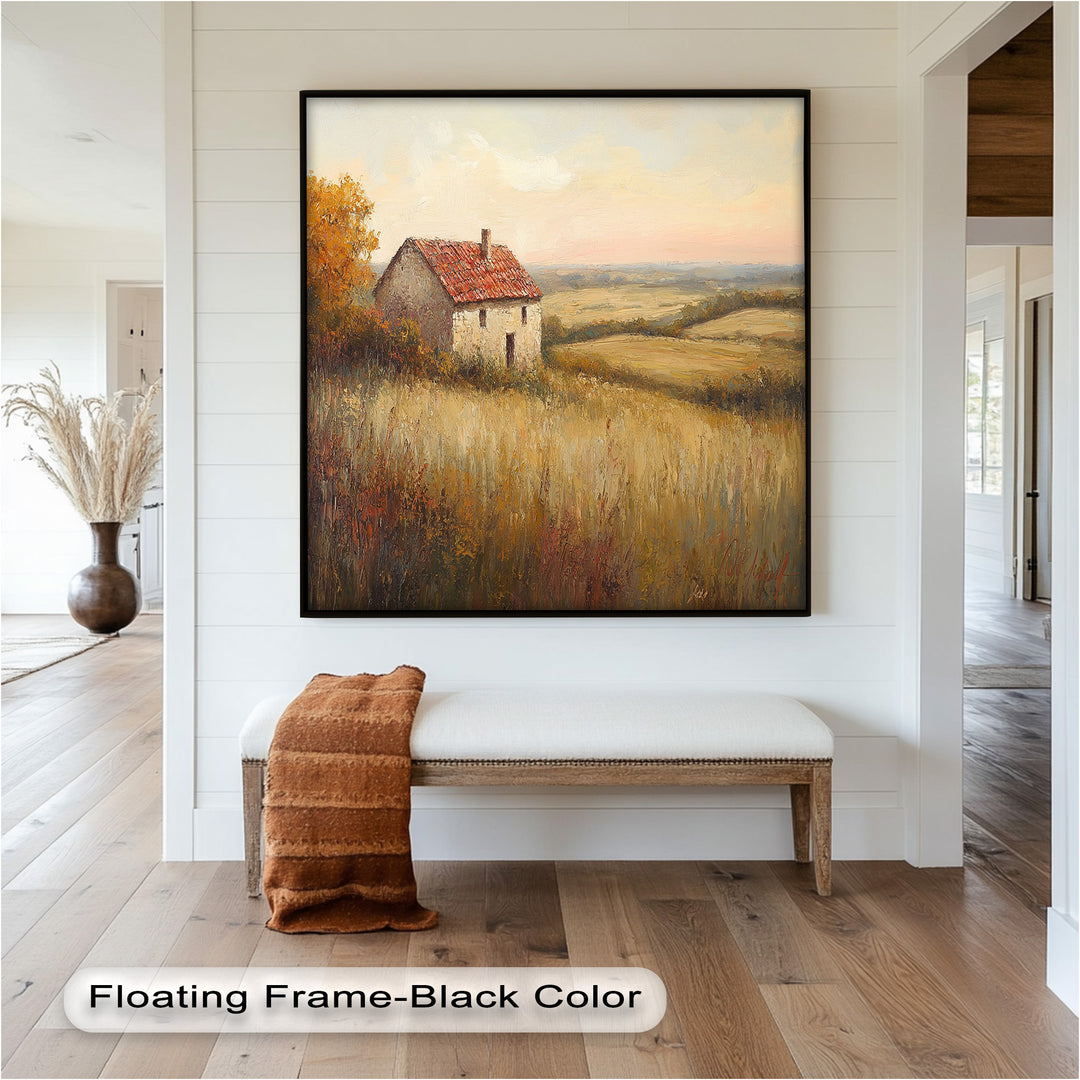 The warm tones of late afternoon sunlight bathe the landscape in a nostalgic glow, evoking the peaceful rhythm of countryside life.