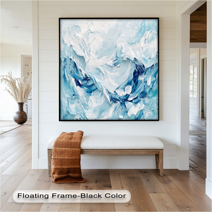 Ocean Ice Texture Art – Abstract Blue & White Oil Painting