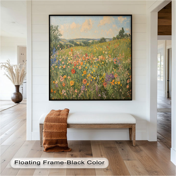 Wildflower Field Impressionist – Framed Landscape Oil Painting