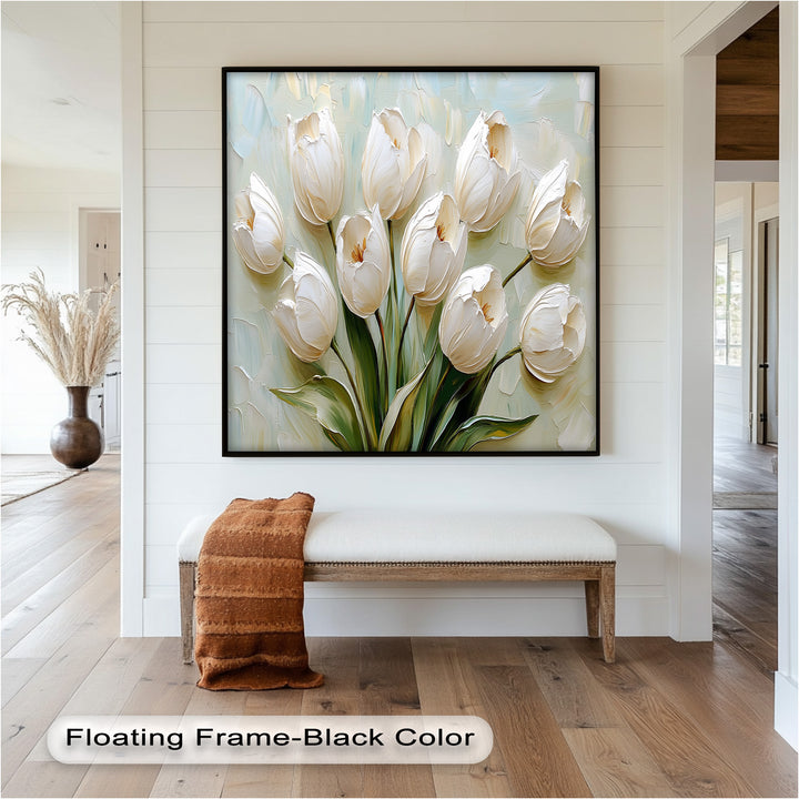Whispers of Spring – Creamy White Tulip Bouquet Flower Oil Painting