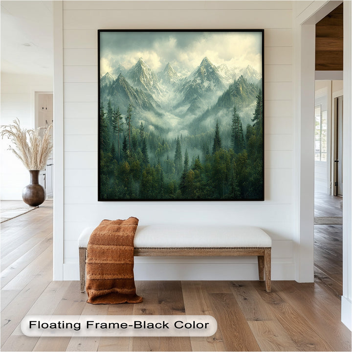 Misty Mountain Forest - Framed Oil Paintings
