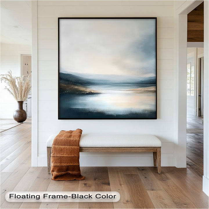 Misty Mountain Lake Landscape - Framed Oil Painting