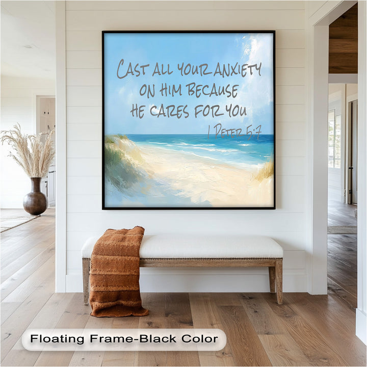 1 Peter 5:7 – Cast Your Anxiety Bible Verse Oil Painting