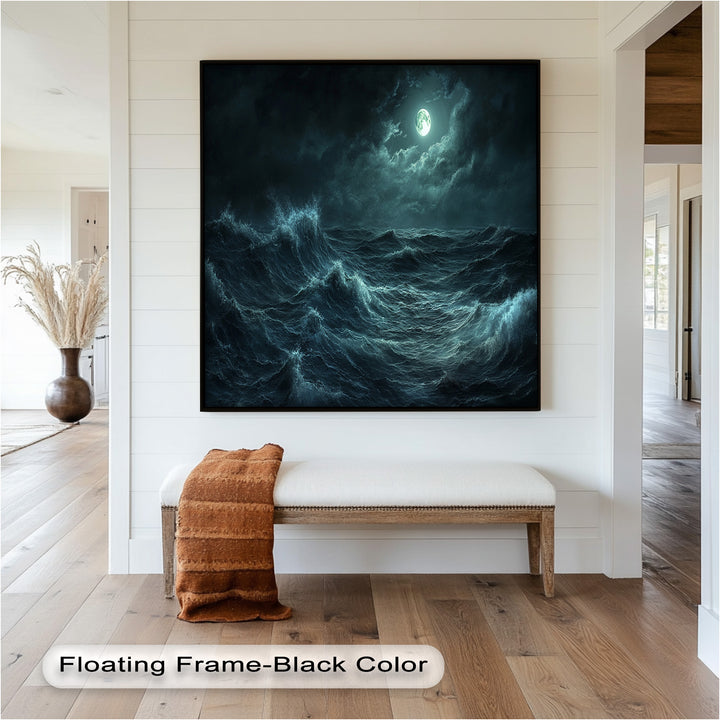 Ozeanwellen Wandkunst - Mondschein Sturm Meereslandschaft Ölgemälde