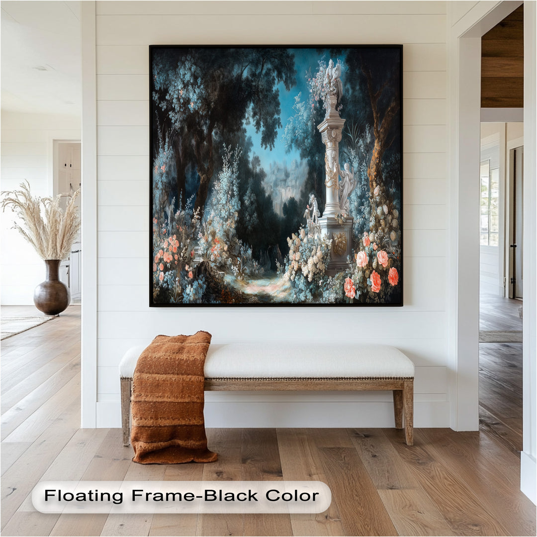 Moonlit Garden with Classical Column – Romantic Rococo Oil Painting
