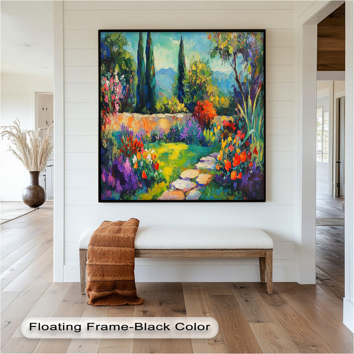 Sunlit Garden Path Oil Painting – Fauvist Outdoor Floral Landscape