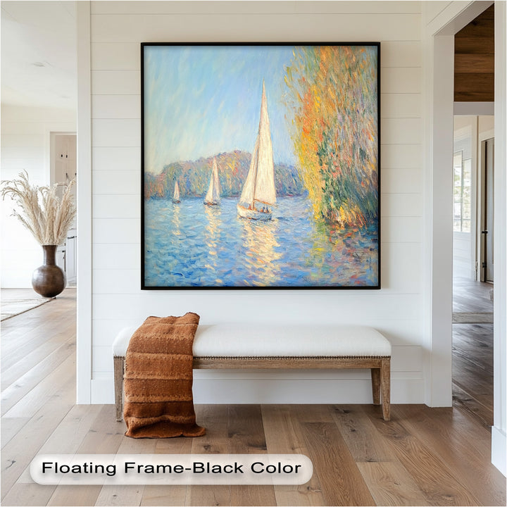 Tranquil Sails at Sunset – Impressionist Boat Scene Oil Painting