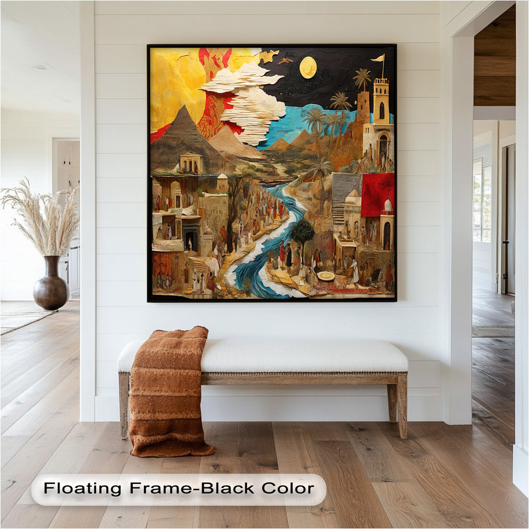 River of Time – Ancient Civilization Collage Picasso Oil Painting
