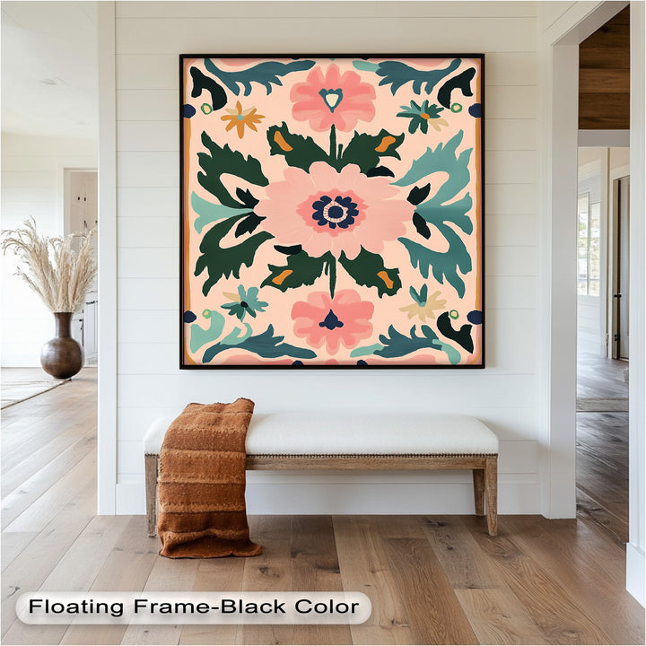Folk Bloom – Symmetrisches Boho-Blumenölgemälde