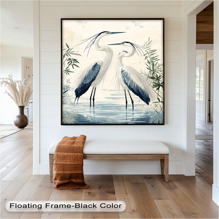 Twin Herons in Harmony – Bird Oil Painting