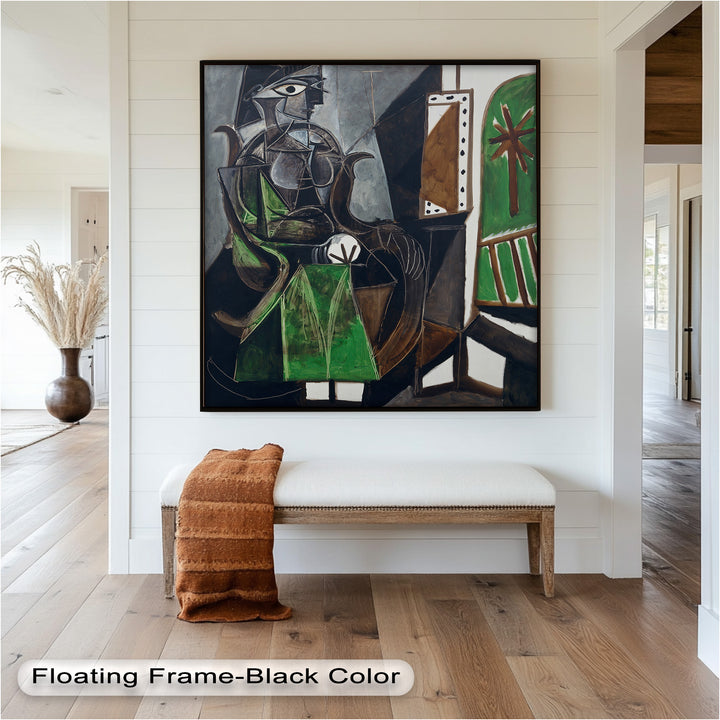 Figure by the Window – Abstract Green Interior Picasso Oil Painting
