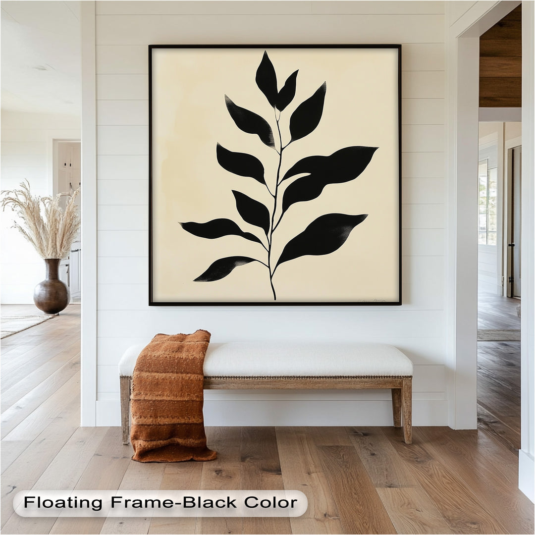 Black Botanical Minimalism – Monochrome Oil Painting