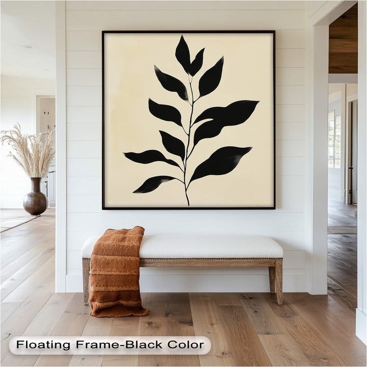 Black Botanical Minimalism – Monochrome Oil Painting