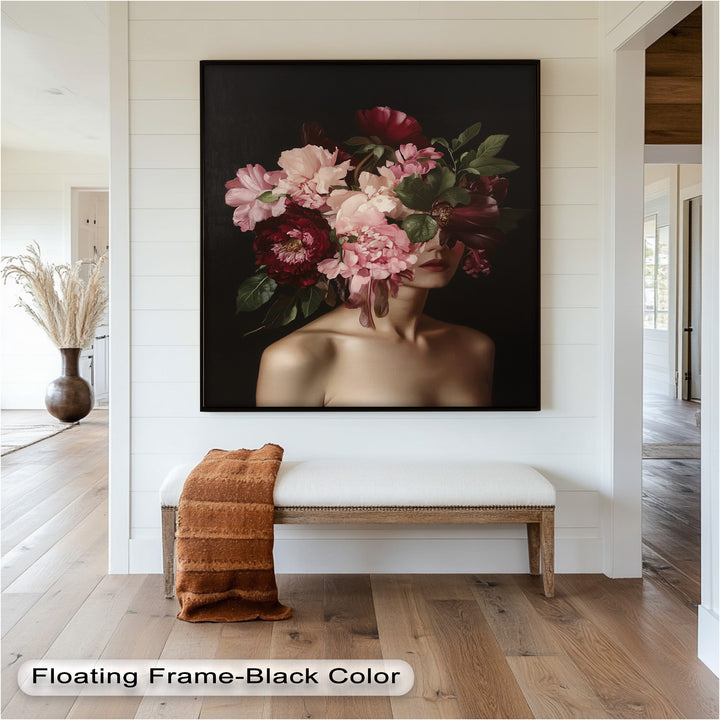 Blossom Veil – Romantic Floral Portrait Oil Painting