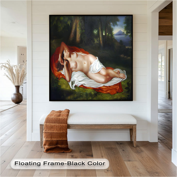 Goddess of the Grove – Renaissance Nude Reclining in Nature Oil Painting