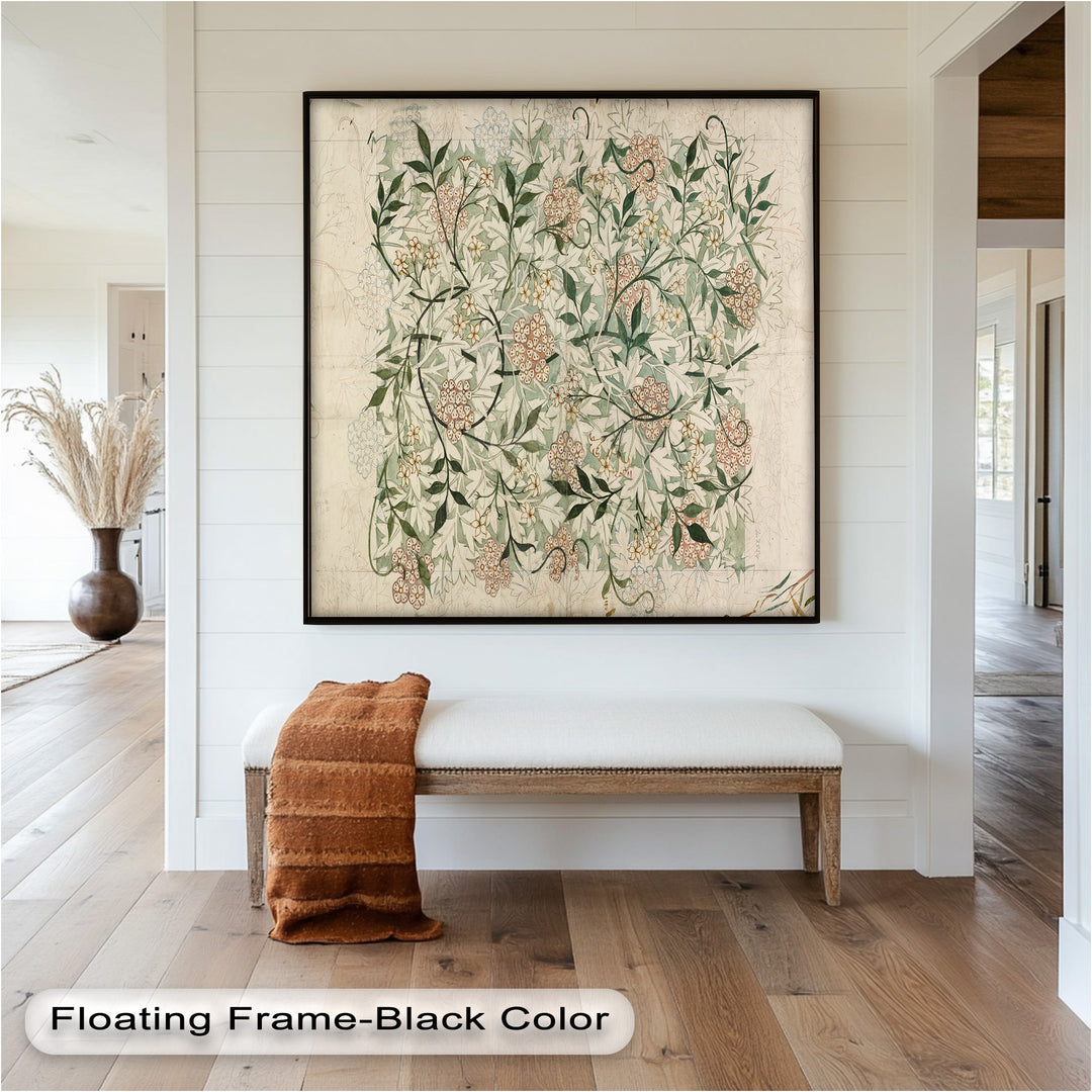 A historical decorative artwork showcasing a symmetrical arrangement of flowers and foliage, blending organic shapes with artistic precision.