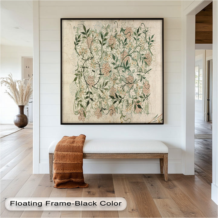 A historical decorative artwork showcasing a symmetrical arrangement of flowers and foliage, blending organic shapes with artistic precision.