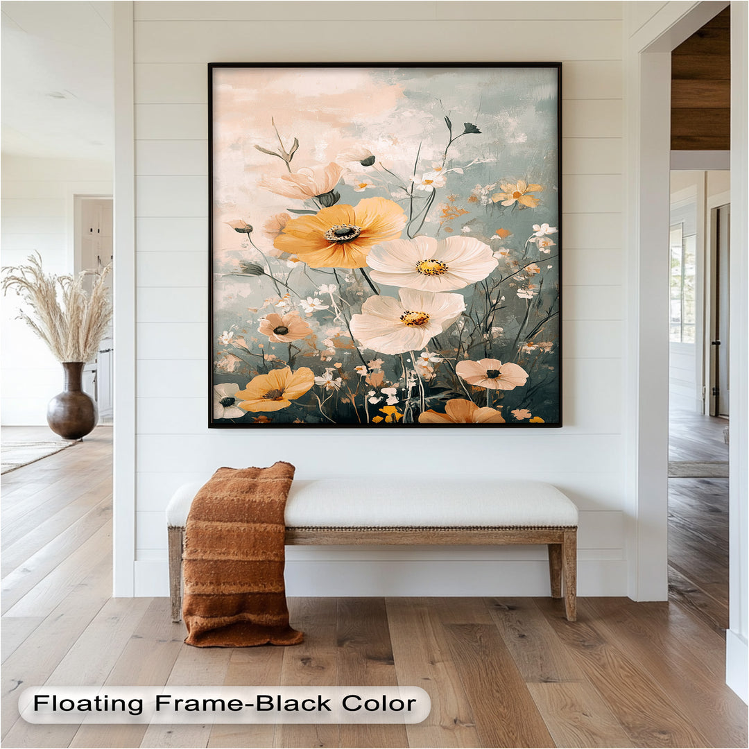 Golden Meadow Bloom - Boho Oil Painting