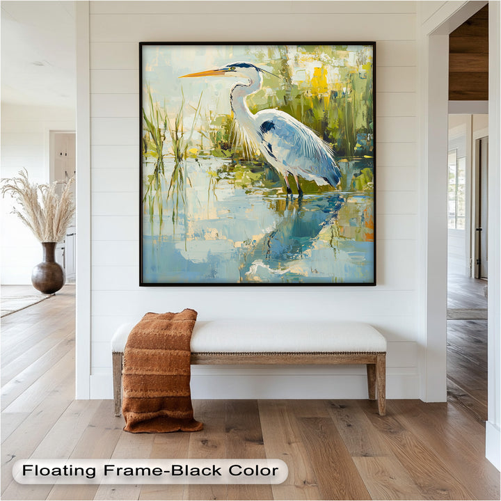 Reflections of Grace – Heron in Wetlands Oil Painting