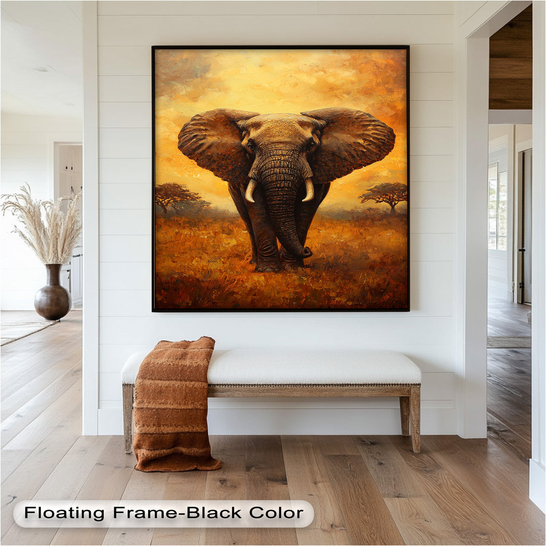 Majestic Elephant at Sunset – Wildlife Oil Painting